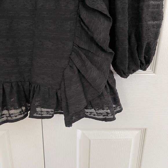 Finders Keepers Sofia Black Textured Wrap Mini Dress Balloon Sleeves - Picture 7 of 10